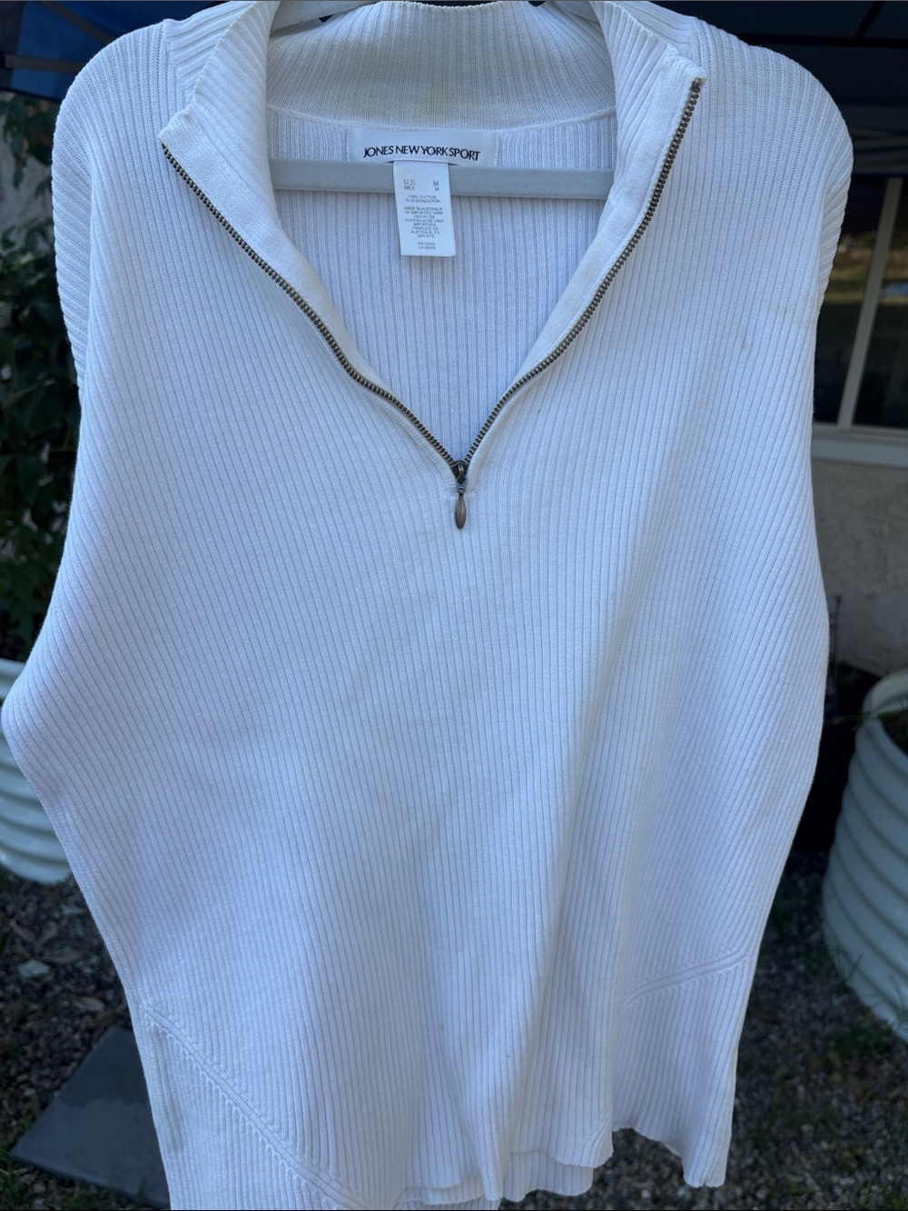 Jones New York Sport White Ribbed Half-Zip Pullover Quarter Zip